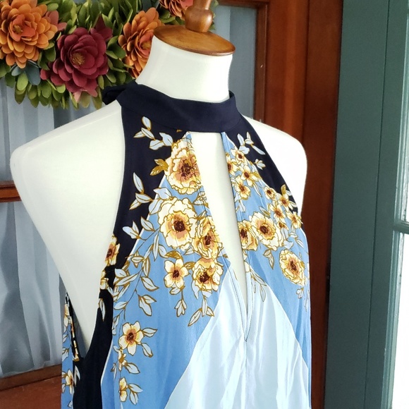 Free People Tops - Free People Blue Floral Halter Tunic Top